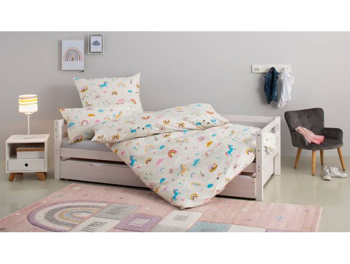 Kinderbettwäsche GOODPRODUCT CUDDLEE , blau (einhorn), B/L: 135cm x 200cm, 1 Stk., 1 Stk., Renforcé, B/L: 40cm x 80cm, 2, Renforcé, Obermaterial: 100% Baumwolle, Bettwäsche, Kinderbettwäsche, in vielen Designs: Dino,Einhorn,Weltraum,Baustelle,Herz,Trecker,Safari