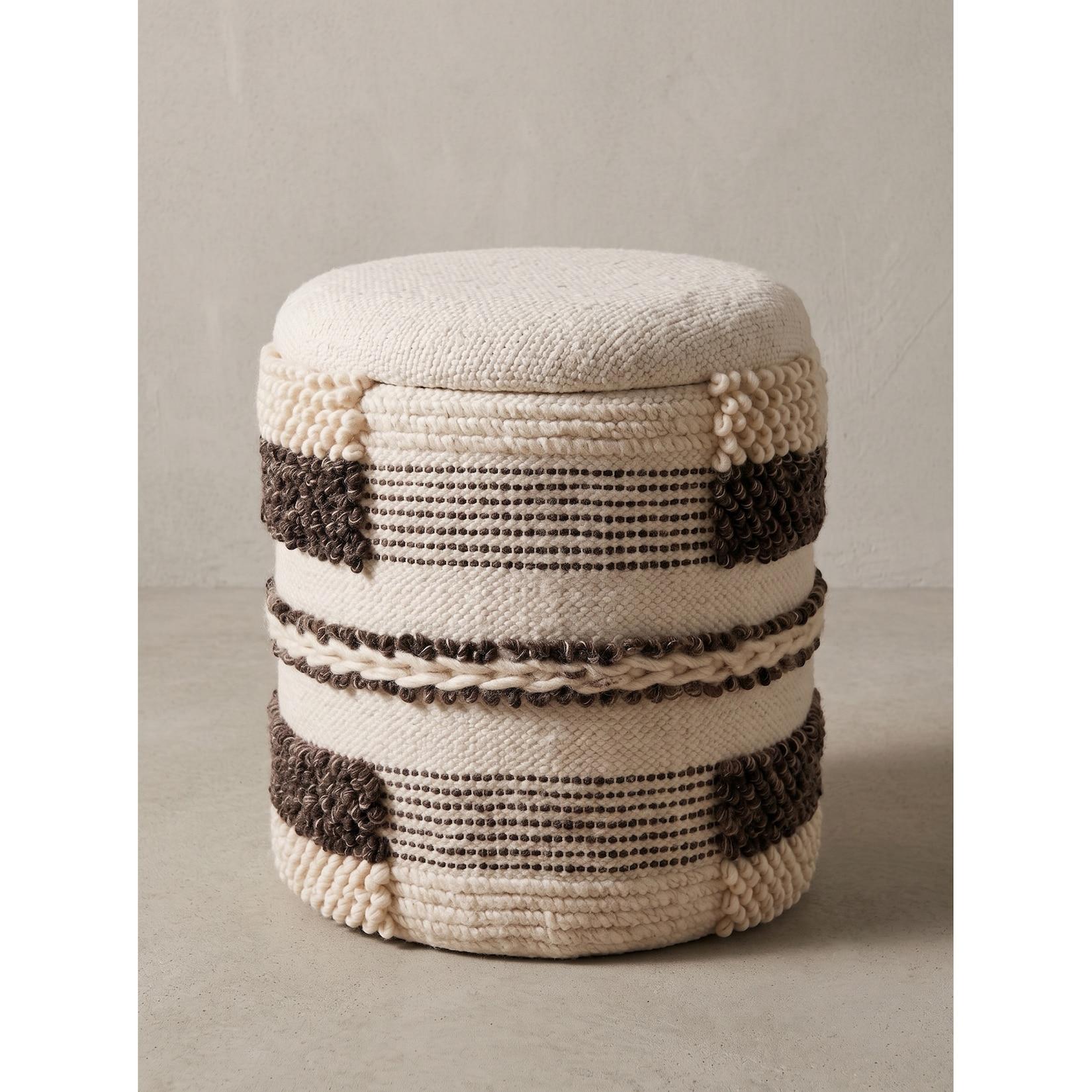 Sitzhocker Stoff mit Stauraum Beige-Braun Ø 40x45 cm - RHONE Kadima