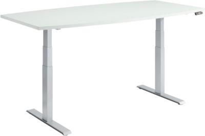 Schäfer Shop Genius Konferenztisch MODENA FLEX, elektrisch höhenverstellbar, Boot, T-Fuß, B 2000 x H 645-1290 mm, lichtgrau/weißalu