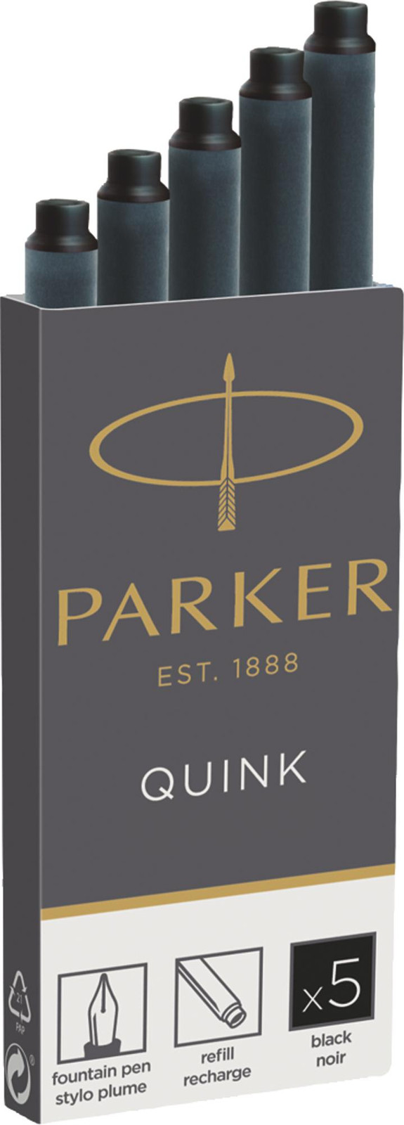 Parker Quink Inktpatronen - zwart, 5 stuks