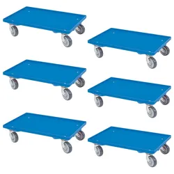 BRB 6 Logistikroller, geschlossenes Deck, 4 Lenkrollen, graue Gummiräder, Trg 250 kg, blau