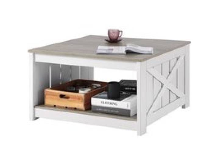 VEVOR Couchtisch Kaffeetisch im Farmhouse-Stil, quadratischer Couchtisch mit offenem Ablagefach, 81,7 kg belastbar rustikaler Cocktailtisch aus Holz für Wohnzimmer Schlafzimmer Studio (Grau + Weiß)