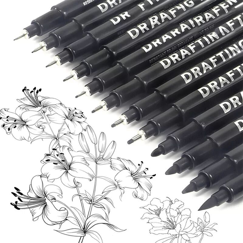 INF Ensemble de stylos feutres de précision - 9 stylos noirs pour le dessin