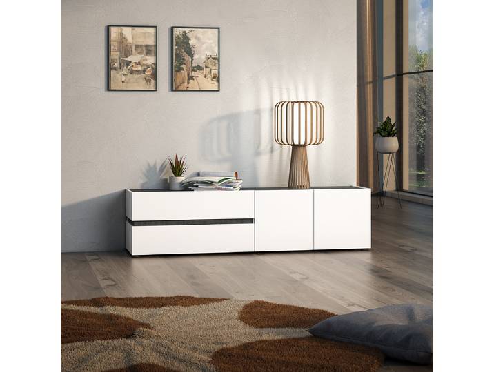 TV-Lowboard Spannplatte, lackiert Weiß 180 x 47 x 43cm