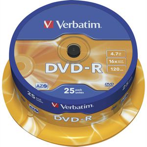 Verbatim DVD-Rohlinge 43522, DVD-R, 4,7 GB, 120 Minuten, bis zu 16-fach, Spindel, 25 Stück