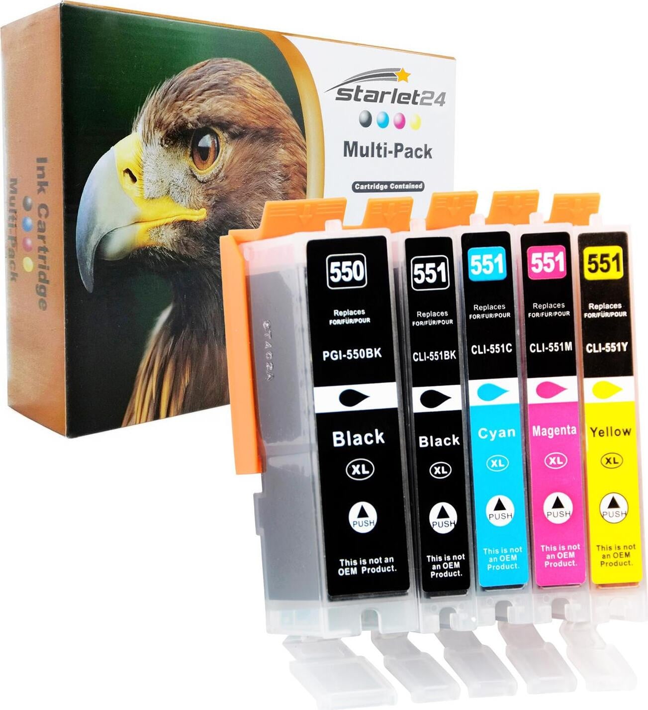 Set van 5 printerpatronen compatibel met Canon PGI-550 CLI-551 voor PIXMA iP-7200 iP-7250 iP-8750 iX-6850 MG-5450 MG-5550 MG-5650 MG-5655 MG-6350 MG-6450 van Starlet24