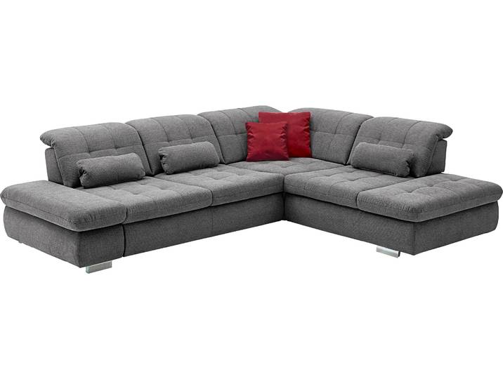 Ecksofa, Grau, 323x124 cm, Polyester, Bettfunktion & Kopfteilverstellung, Modern