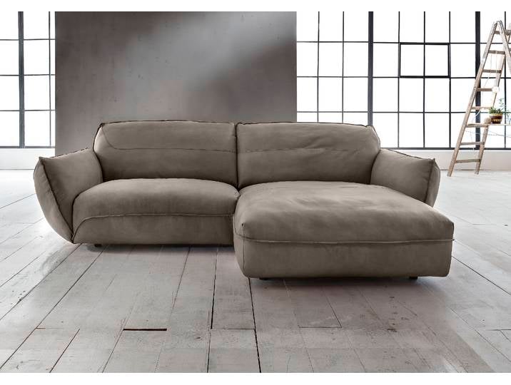Ecksofa, Anilinleder Pallino, Grau, 260×180 cm, Legere Polsterung, Modern, BETYPE