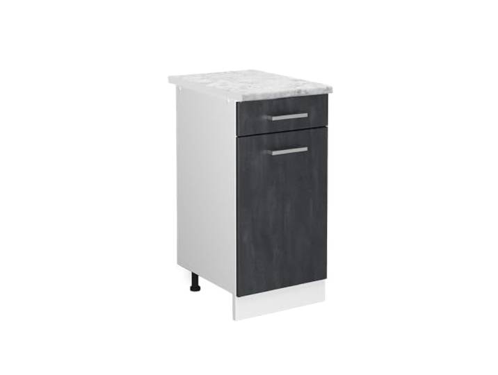 Vicco Küchenunterschrank R-Line, Schwarz Beton, 40 cm 1 Schublade · Arbeitsplatte Marmor · Höhenverst. Füße · Leichter Zugriff · Frei kombinierbar