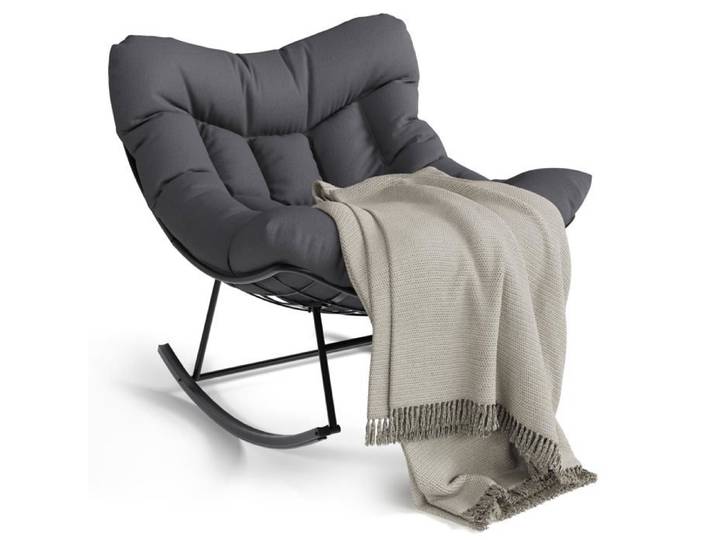 Garvee Fauteuil œuf géant basculant extérieur - Coussin épais cadre métal robuste repose-pieds - Tissu gris pour patio
