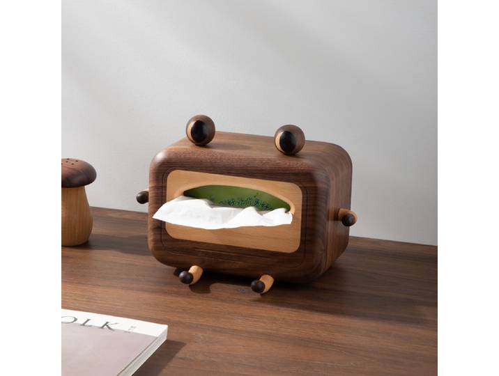 Boîte en papier créative en noyer noir, dessin animé grenouille, boîte à mouchoirs en bois massif, serviette de salon, boîte en papier pour la maison