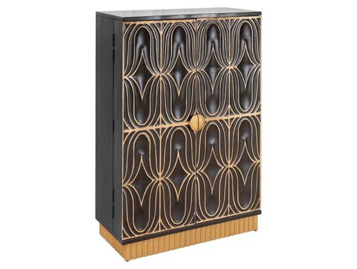 Barschrank PIAZZA SAN MARCO - 140cm - grau gold - Mangoholz handmade Handgefertigtes Unikat, montiert geliefert, Schubladen, Stauraum, pflegeleichte Oberfläche, modernes Design
