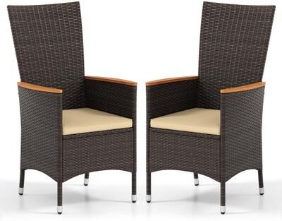 Costway Patio Rattan Chairs Set of 2 Outdoor Wicker Dining Chairs with High Backrest-Beige