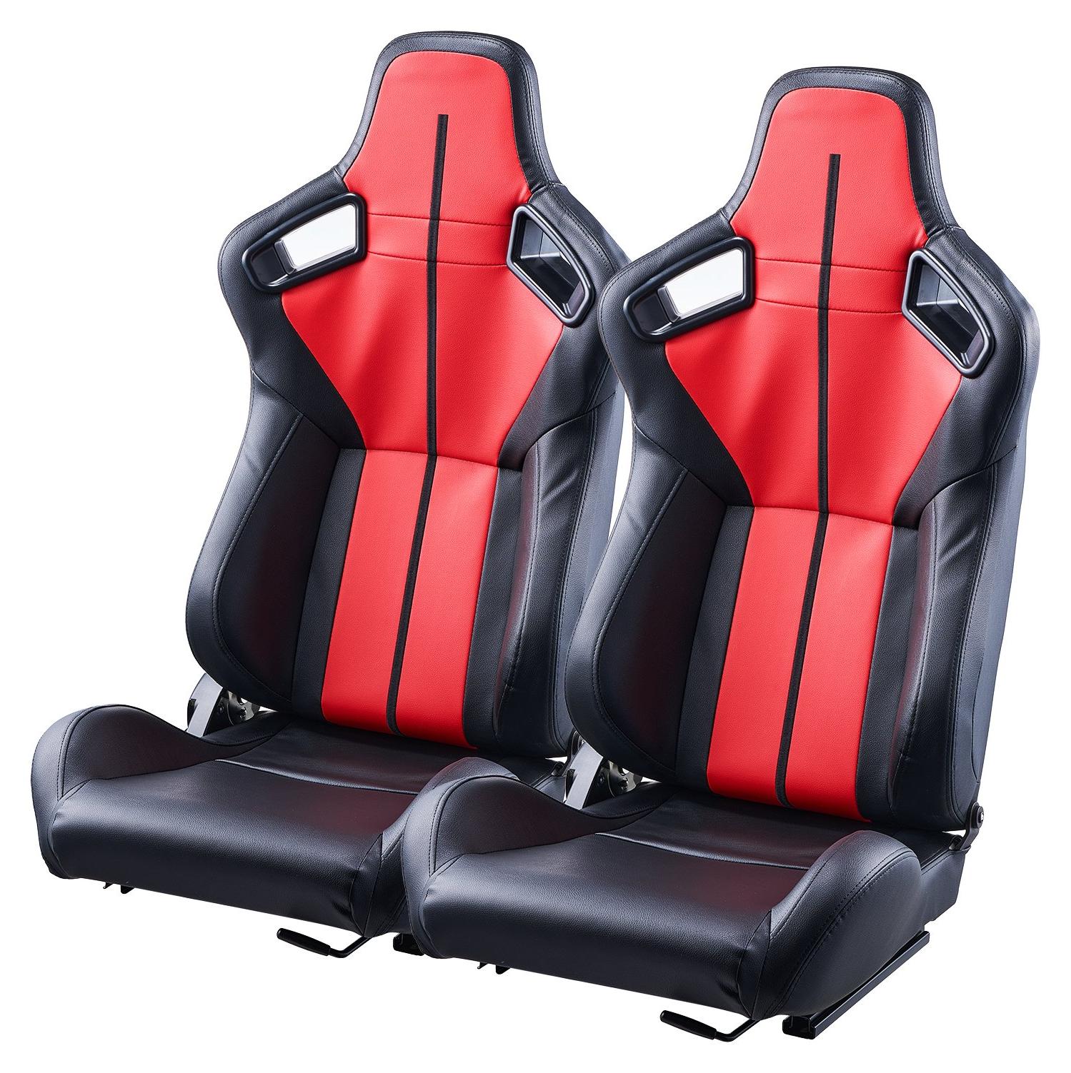VEVOR Rennsitz, 2er Set, verstellbares Renncockpit mit weitwinkliger Neigung und hochresilientem Schaumstoff, bequemer Rennsessel mit weichem PVC-Leder und Q235B-Schlitten, geeignet für Rennwagen und Go-Karts, 2 Stück Leder Rot Schwarz