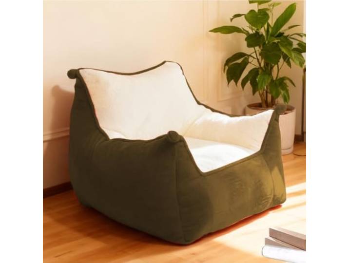 Vakuumkomprimiertes Lazy Sofa, faltbares Schlafsofa aus Plüschstoff Plüsch-Kunstpelz, geschredderter Schaumstoff, rahmenlos faltbar, vakuumkomprimiert(Dark green)
