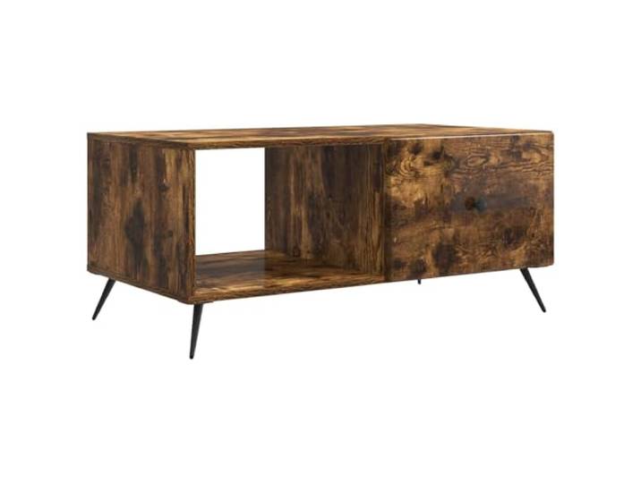 LKJephalotrop Couchtisch Geräucherte Eiche 90x50x40 cm Holzwerkstoff Kompakter Wohnzimmertisch im Vintage Design mit zwei offenen Staufächern für Fernbedienung, Bücher und Dekoration.