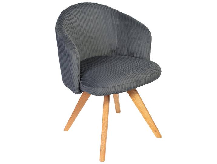 Stylife Armlehnstuhl, Dunkelgrau, Holz, Eiche, massiv, eckig, 61x82x59 cm, Sitzfläche 320° drehbar, Esszimmer, Stühle, Esszimmerstühle, Armlehnenstühle