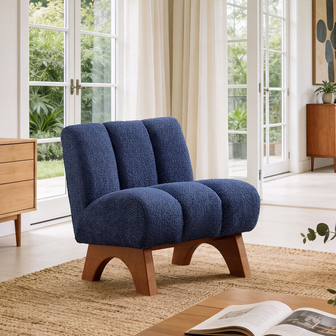 Blue Elephant Brenetta 64Cm Wide Tufted Lounge Chair Dark Blue Sherpa 74cm H X 64cm W X 79cm D