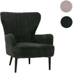 Lounge-Sessel HWC-K37, Cocktail-/Ohrensessel Polsterstuhl Retro Vintage Stoff Cord (290g/m2) ~ dunkelgrün
