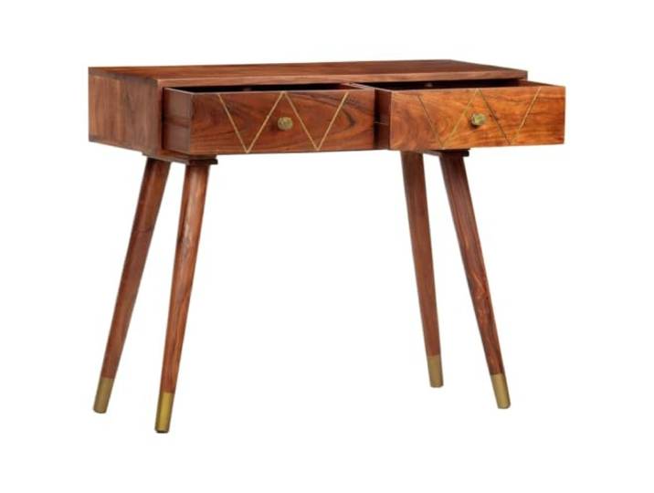 GKHPYURE Konsolentisch 90 x 35 x 76 cm Massivholz Akazie Braun Bernsteinfarbene Oberfläche, zwei ausziehbare Schubladen, poliert und von Hand lackiert, Verwendung als Schreibtisch oder