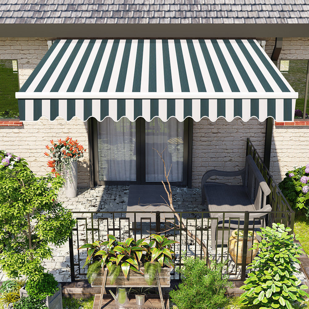 Dakota Fields 400cm W x 300cm D Fabric Cover Retractable Patio Awning Green/White 400cm W X 300cm D