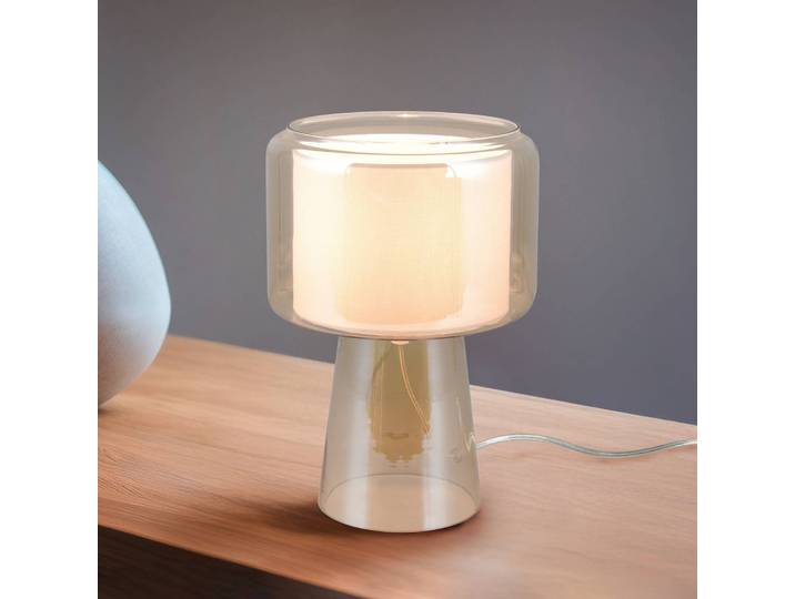 Trio Lighting Tischlampe Rocka, creme / amber, für Wohn- / Esszimmer, Glas, Tischlampe