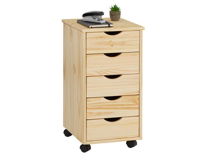 Idimex Rollcontainer Lagos natur, Naturfarben, Holz, Kiefer, Mode, Quadratisch, 35x65x40 cm, Büromöbel, Schreibtischcontainer, Rollcontainer