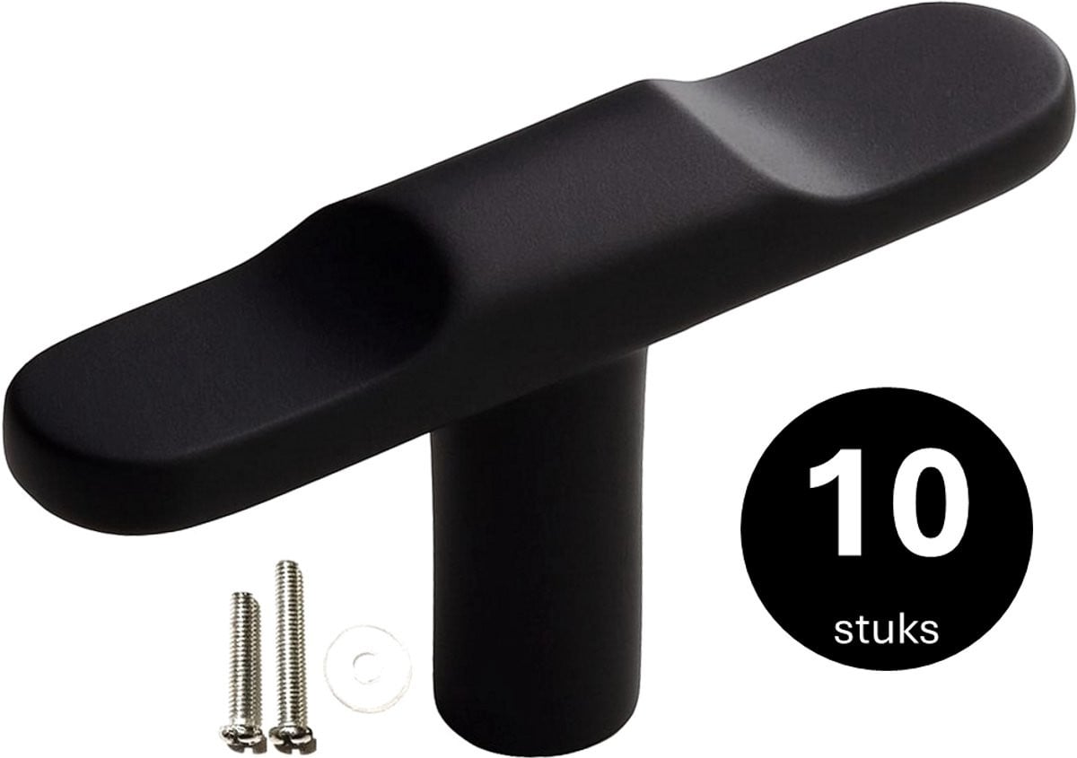 MSQDESIGN Kastknoppen T-vorm zwart Metaal - Set van 10 stuks