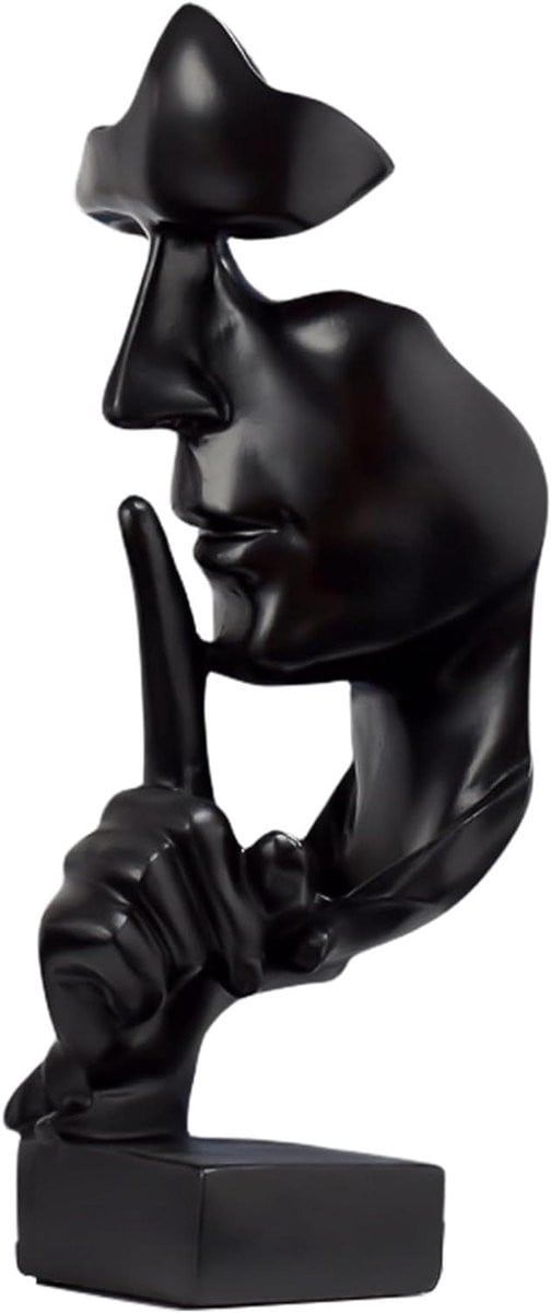 Silence is Gold Denker-beeldje moderne abstracte sculptuur van hars - Zwart