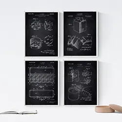 POSTER Set mit 4 Schwarz PATENTEN von Lebensmitteln A4 Schwarzer Rahmen