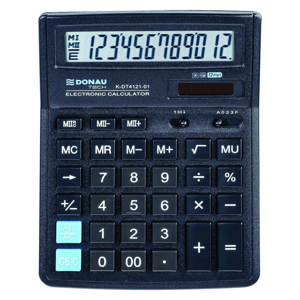 Donau Taschenrechner TECH OFFICE Taschenrechner, 12-stellige Anzeige, 199x153x31 mm, schwarz (Batteriebetrieb) (K-DT4121-01)
