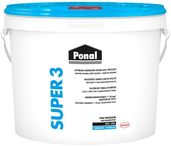 Colle à bois résistant à l'eau / Super 3 10 kg EN 204: D3 Seau PONAL (44220)