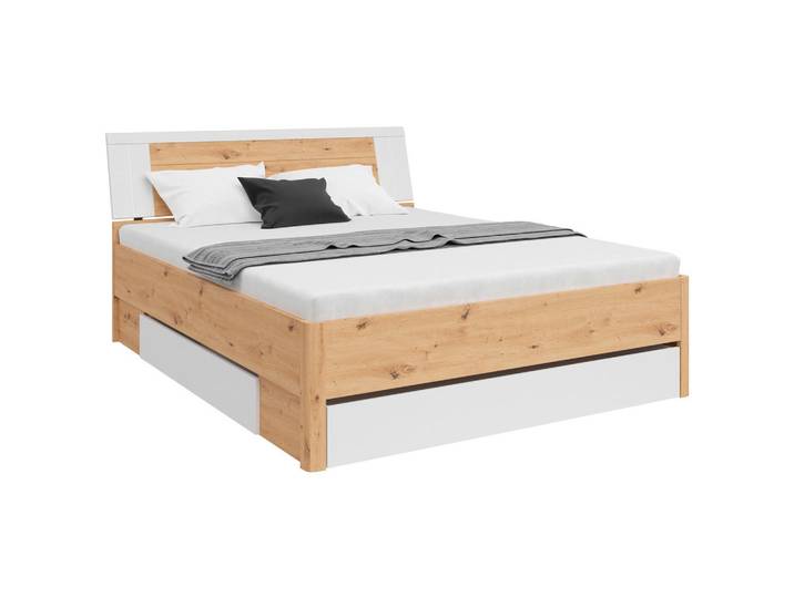 Stauraumbett, Weiß, Eiche Artisan, 3 Schublade(n) Schubladen, 160x200 cm, Beleuchtung, in verschiedenen Holzdekoren erhältlich, mit Schubkästen, Schlafzimmer, Betten, Stauraumbetten