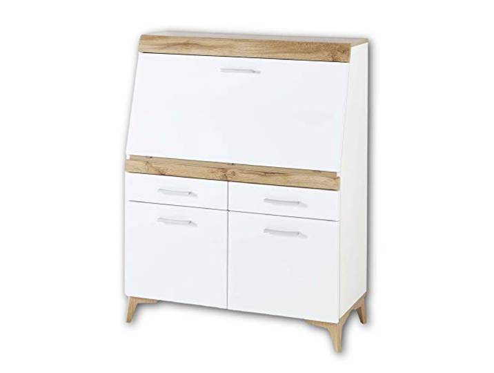 Stella Trading SECRET secretaire bureau, commode in mat wit, eiken antiek