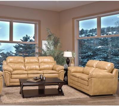 Simon Light Tan Brown Leather Gel Sofa and Loveseat Set