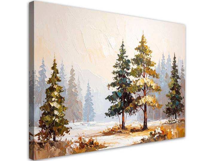 Feeby Leinwandbild Wald Bäume Kiefern Landschaft imitierte Farbe 90x60cm, Grau, Landschaft/Berg, Rechteckig, 90x60 cm, Bilder & Rahmen, Bilder, Leinwandbilder