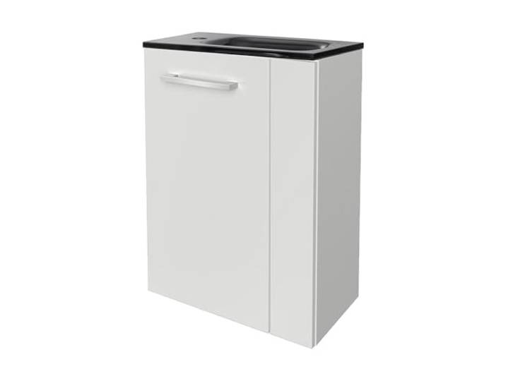 FACKELMANN SCENO Gäste-WC Set 2 Teile – Waschtischunterschrank in Weiß mit Waschbecken aus Glas in Anthrazit – SBC Waschbeckenunterschrank schmal – Türanschlag Links – 45 cm breit