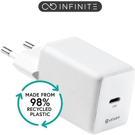 Estuff Infinite Usb-C Oplader 45 W Gan, Hvid