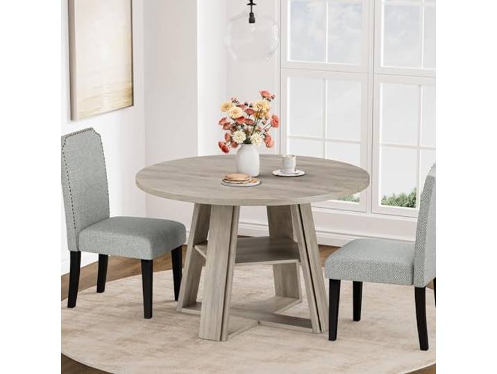IDEALHOUSE Runder Esstisch 110 cm, Landhausstil Mit Holzfuß Und Ablage Platzsparender Küchentisch, stabil konstruiert, geeignet für 2‑6 Personen im Ess‑ und Wohnbereich