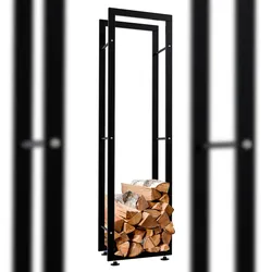 DELUKE® Kaminholzregal innen Metall SATLO für Feuerholz Brennholzregal innen Kaminholzständer Kaminholzhalter FeuerholzregalSchwarz, 25x40x150cm
