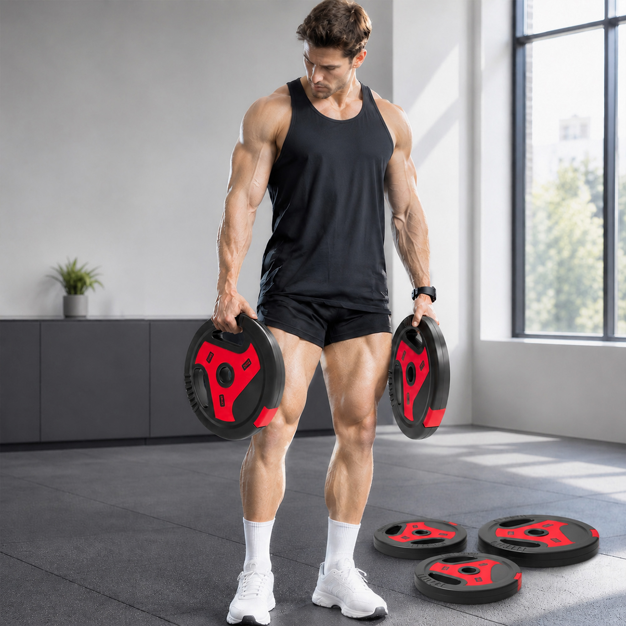 Sportnow Dischi Pesi Palestra, Set 4 Pezzi, 30kg, Foro 2.5cm, Nero   Aosom Italy