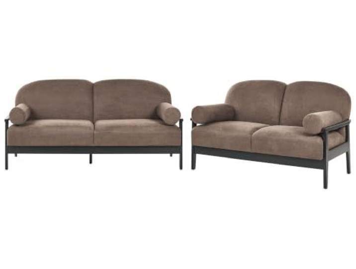 Beliani 5-Sitzer Sofa Set 2-Teilig Braun Stoff Gepolstert Freistehend Klasssische Polstergruppe Couchgarnitur 3-Sitzer und 2-Sitzer Sofa Sitzgruppe