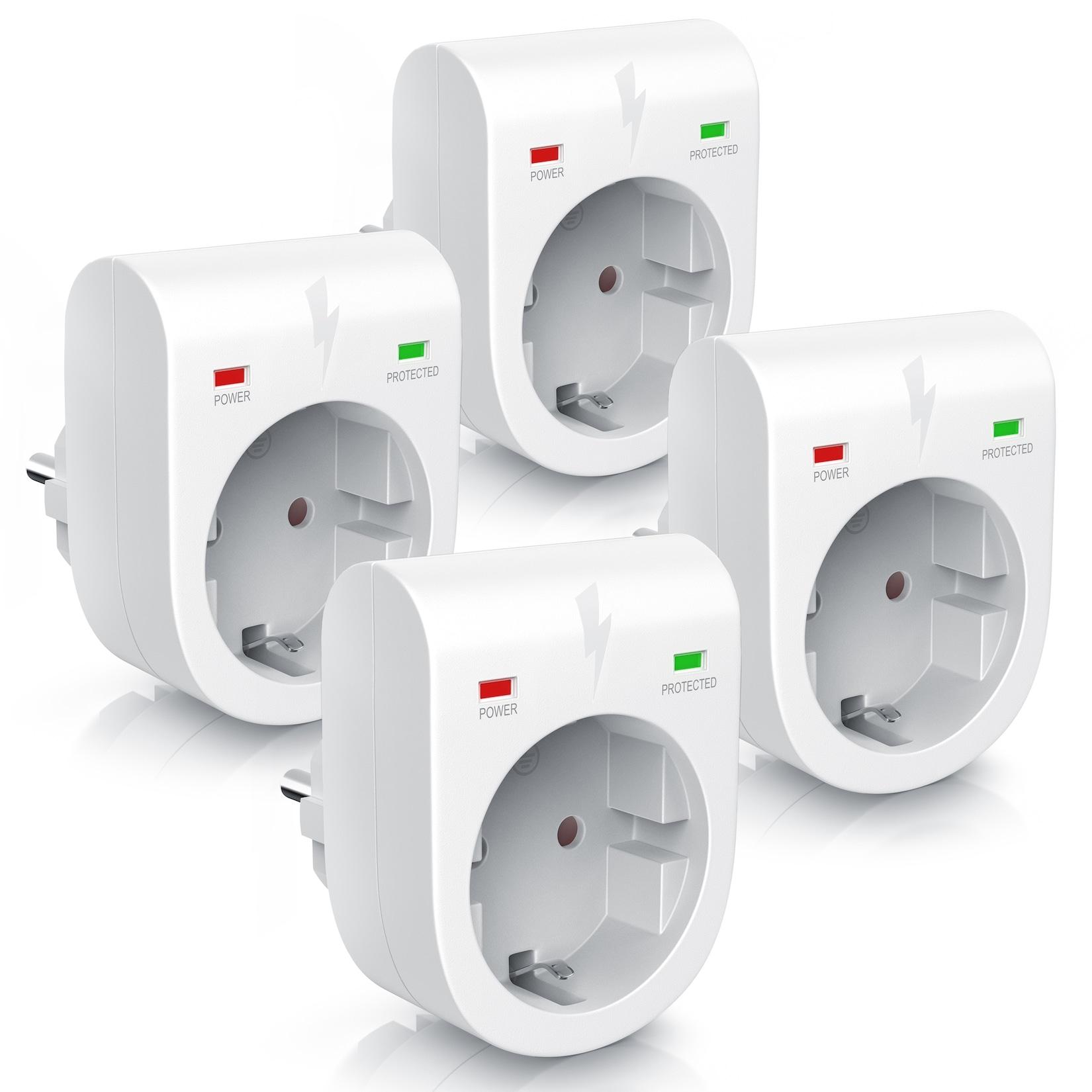 Arendo 4x Steckdose, Schutzkontakt Überspannungsschutzadapter, LED, Kindersicherung, 3500W