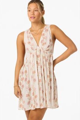 O'Neill s Saltwater Essentials Teddy Printed Mini Cover-Up Dress in Tofu, Size Small, Viscose