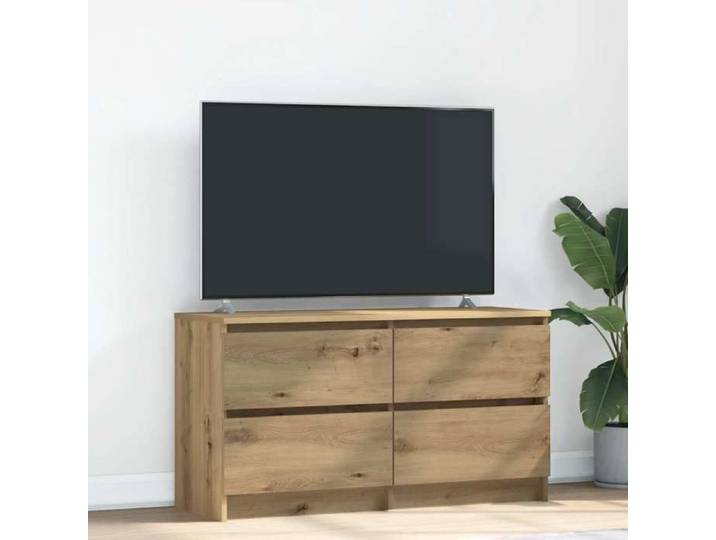 Meuble TV chêne artisanal 100x35x54 cm bois d'ingénierie banc tv meuble hifi centre de divertissement buffet tv 861804