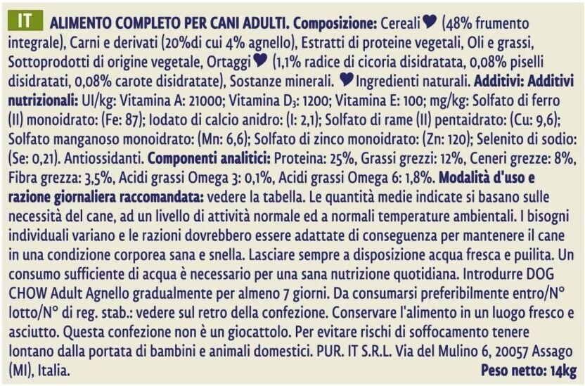 Purina DOG CHOW ADULT AGNELLO 14KG