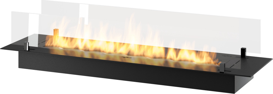 120 cm großer, schwarzer Edelstahl-Einbau- oder Standbrenner mit 4 Litern Fassungsvermögen und Glaseinsatz