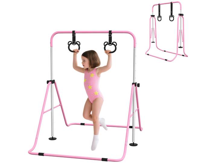 ComfortXL Kinder-Turnbarren De-10763 mit Ringen & höhenverstellbar Pink, Metall, 105x148 cm, Freizeit & Co, Sport & Fitness