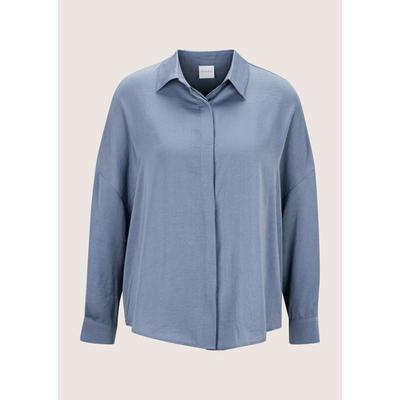 Hemdbluse MADELEINE "Bluse Hemdbluse mit Matt-Glanz-Effekt", Damen, Gr. 48, blau (rauchblau), Modern, regular fit, V-Ausschnitt, Blusen Hemdbluse