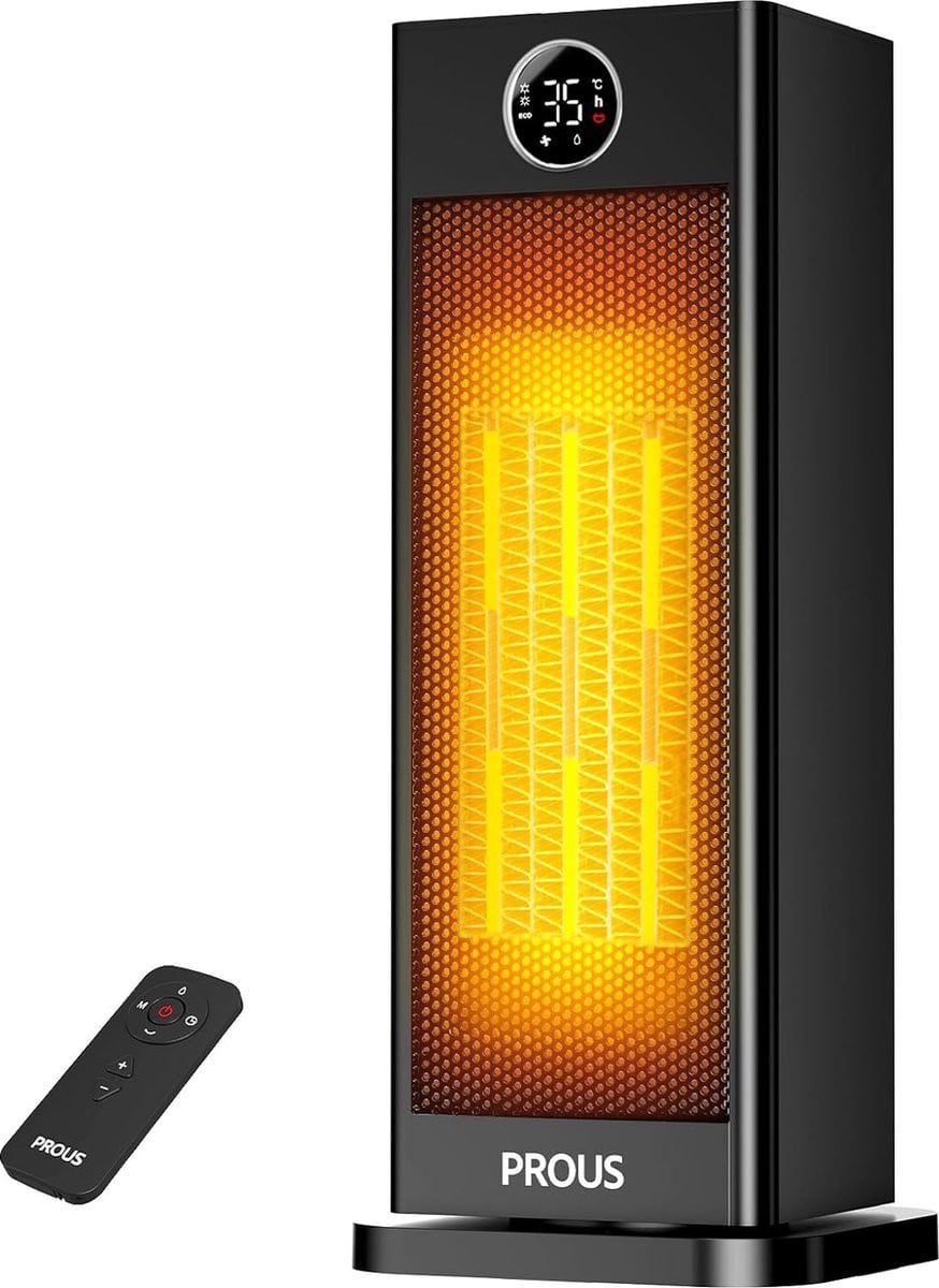Zwarte Keramische Ventilatorkachel met Afstandsbediening en Luchtbevochtiger - 2000W - Draagbare Elektrische Verwarming met 70° Draaifunctie